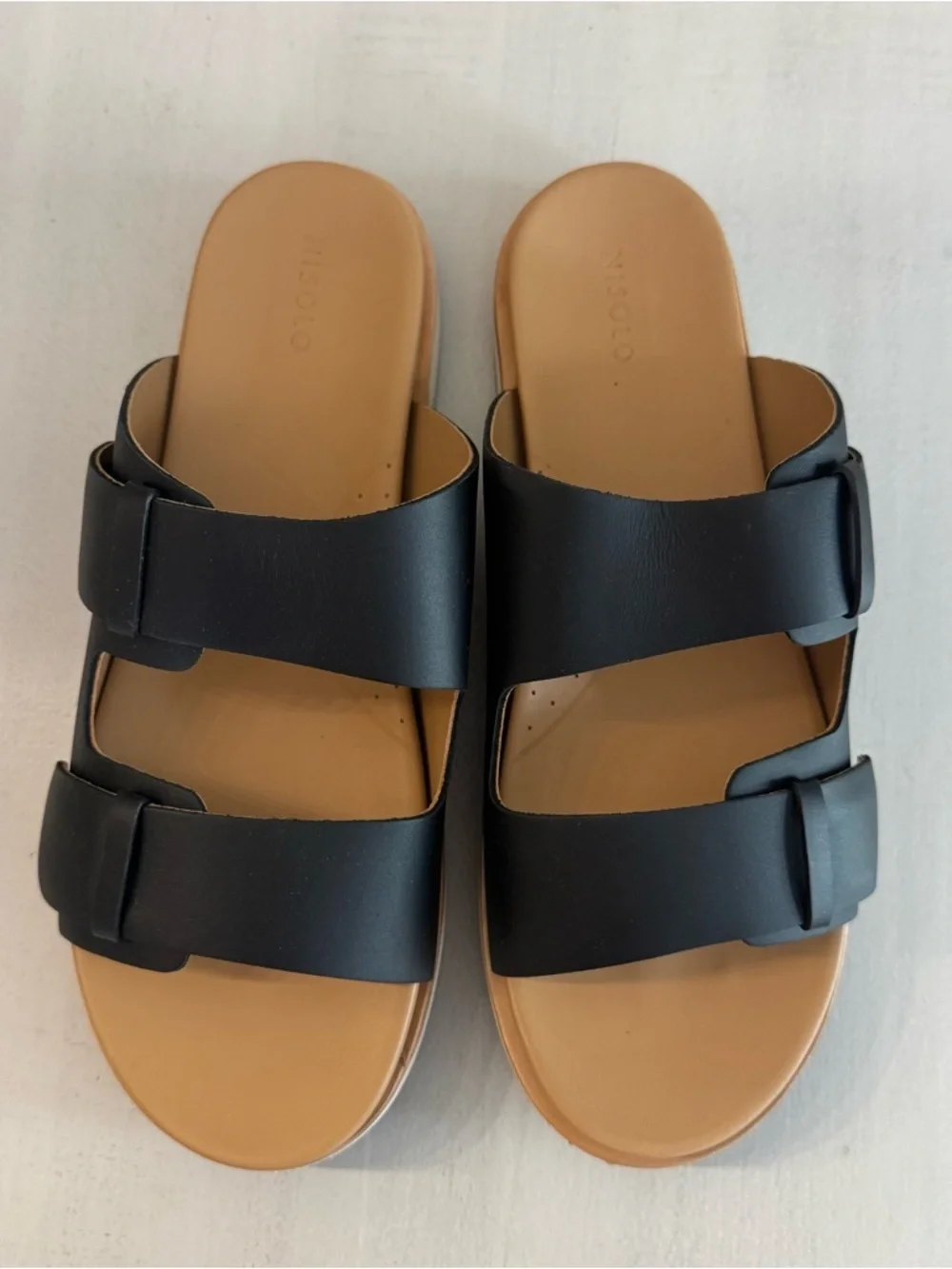 Nisolo Ella Go-To Flatform Slide Women’s Black Leather Sandals Sz 9.5 NIB
